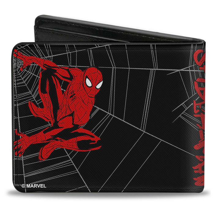 ULTIMATE SPIDER-MAN Bi-Fold Wallet - SPIDER-MAN Graffiti Action Poses Spiderweb Sketch Black Gray Red Bi-Fold Wallets Marvel Comics   
