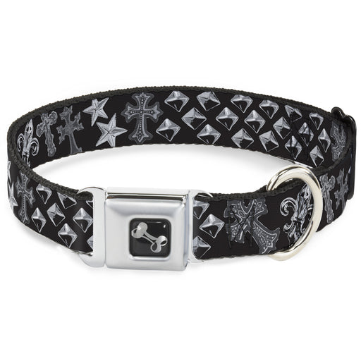 Dog Bone Seatbelt Buckle Collar - Elegant Crosses/Stars/Studs Black/Grays Seatbelt Buckle Collars Buckle-Down   