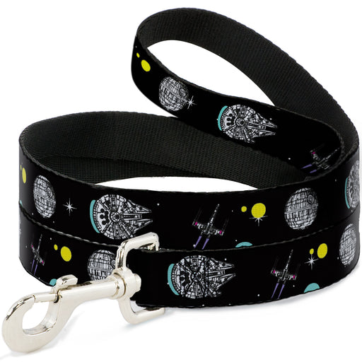 Dog Leash - Star Wars Death Star Millennium Falcon and X-Wing Fighter in Space Black Dog Leashes Star Wars   