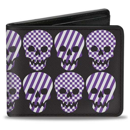 Bi-Fold Wallet - Checker & Stripe Skulls Black White Purple Bi-Fold Wallets Buckle-Down   
