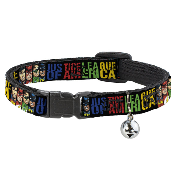 Cat Collar Breakaway - JUSTICE LEAGUE OF AMERICA w Superhero Blocks Black Multi Color Breakaway Cat Collars DC Comics   