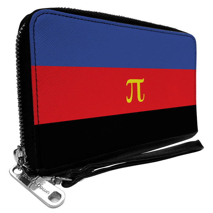 Women's PU Zip Around Wallet Rectangle - Flag Polyamorous Pi Symbol Blue Red Black Yellow Clutch Zip Around Wallets Buckle-Down   