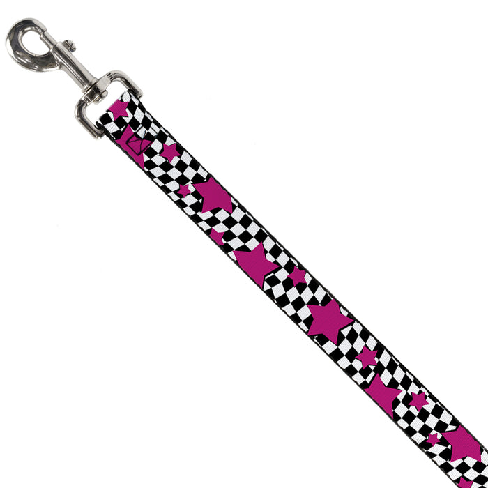 Dog Leash - Checker & Stars Black/White/Pink Dog Leashes Buckle-Down   