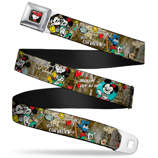 Mickey & Minnie Kiss Heart Full Color Gray Seatbelt Belt - Mickey & Minnie Croissant de Triomphe Scenes Webbing Seatbelt Belts Disney   