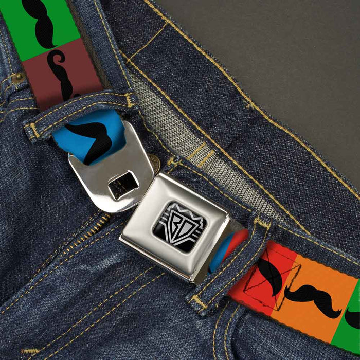 BD Wings Logo CLOSE-UP Full Color Black Silver Seatbelt Belt - Mustaches Multi Color Blocks/Black Webbing Seatbelt Belts Buckle-Down   