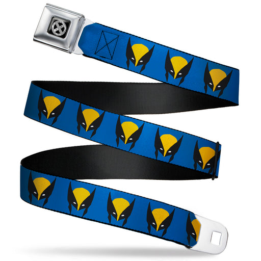X-Men Logo Black/Silver Seatbelt Belt - Wolverine Mask Icon Blue/Black/Yellow Webbing Seatbelt Belts Marvel Comics   