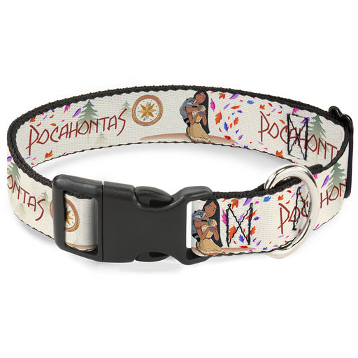Plastic Clip Collar - Pocahontas and Meeko Compass Pose with Script and Leaves Beige Plastic Clip Collars Disney   