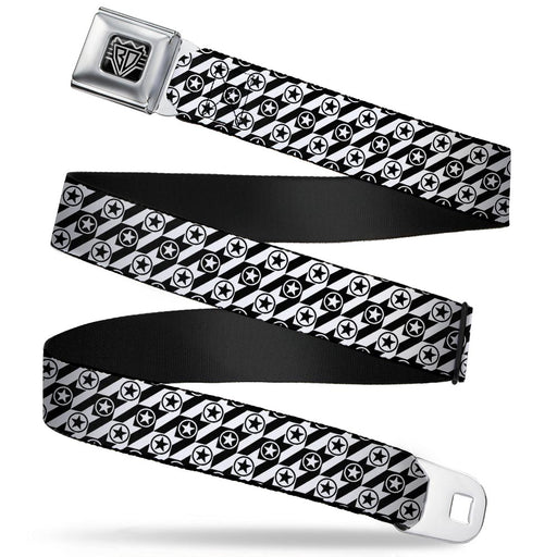 BD Wings Logo CLOSE-UP Full Color Black Silver Seatbelt Belt - Houndstooth Star Black/White Webbing Seatbelt Belts Buckle-Down   