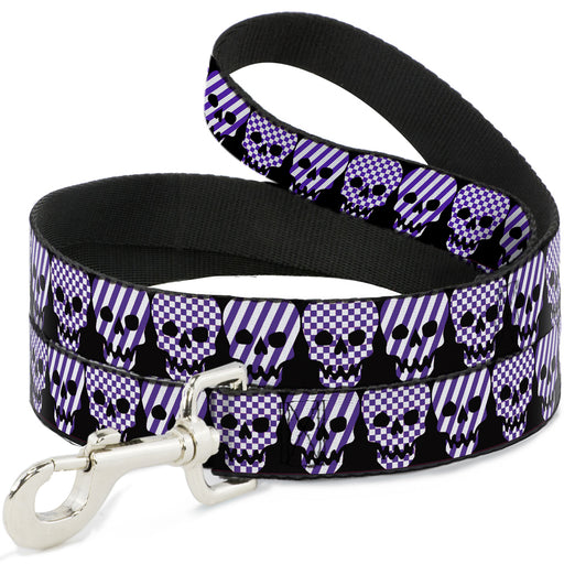 Dog Leash - Checker & Stripe Skulls Black/White/Purple Dog Leashes Buckle-Down   