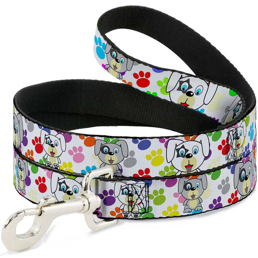 Dog Leash - Puppies w/Paw Prints White/Multi Color Dog Leashes Buckle-Down   
