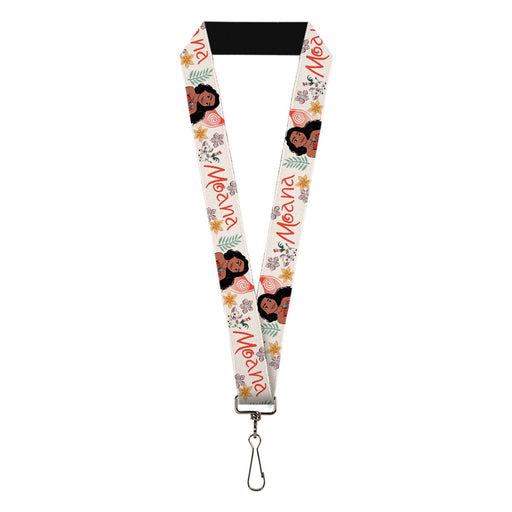 Lanyard - 1.0" - Moana with Pua and Hei Hei Sail Pose with Script and Flowers Beige Orange Lanyards Disney   