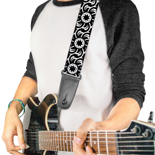 Guitar Strap - Floral Pinwheel Black White Guitar Straps Buckle-Down   