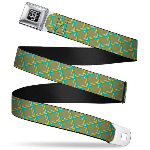 BD Wings Logo CLOSE-UP Full Color Black Silver Seatbelt Belt - Wire Grid Tan/Green/Yellow Webbing Seatbelt Belts Buckle-Down   