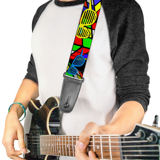 Guitar Strap - Eighties Shades Rubiks Black Neon Guitar Straps Buckle-Down   