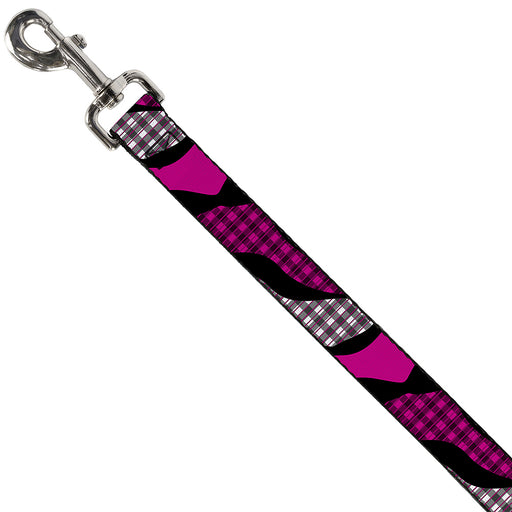 Dog Leash - Buffalo Plaid Abstract White/Black/Fuchsia Dog Leashes Buckle-Down   