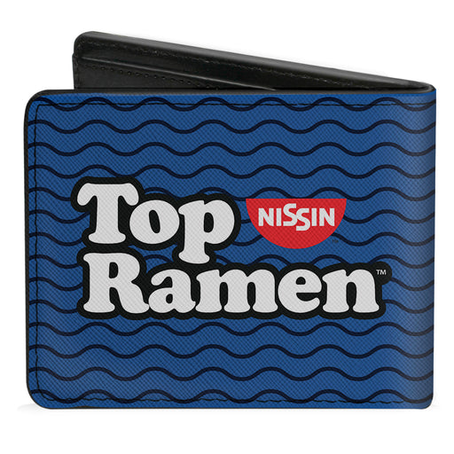 Bi-Fold Wallet - TOP RAMEN Noodle Wave Blue Black White Bi-Fold Wallets Nissin Foods   