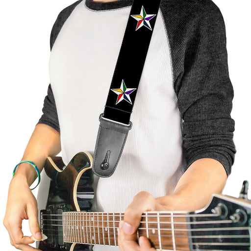 Guitar Strap - Nautical Star Black White Multi Color Guitar Straps Buckle-Down   