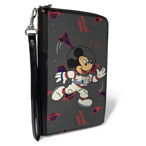 Women's PU Zip Around Wallet Rectangle - Astronaut Mickey in Space Pose Gray Red Blue Clutch Zip Around Wallets Disney   