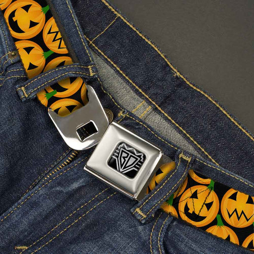 BD Wings Logo CLOSE-UP Full Color Black Silver Seatbelt Belt - Jack-o'-Lantern Collage Black Webbing Seatbelt Belts Buckle-Down   