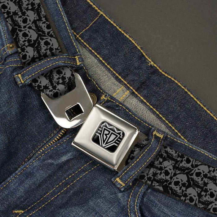 BD Wings Logo CLOSE-UP Full Color Black Silver Seatbelt Belt - Skull Yard Black/Gray Webbing Seatbelt Belts Buckle-Down   