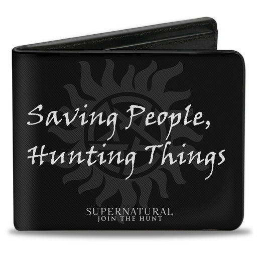 Bi-Fold Wallet - Supernatural SAVING PEOPLE, HUNTING THINGS + Logo Black Gray White Bi-Fold Wallets Supernatural   