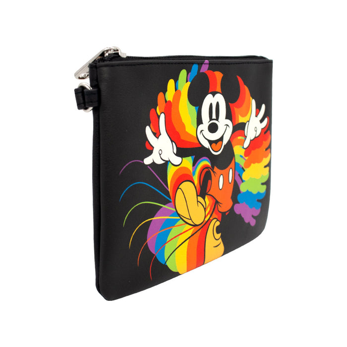 Women's Wallet Single Pocket Wristlet - Mickey Mouse Action Pose Trails Black Rainbow Wristlets Disney   