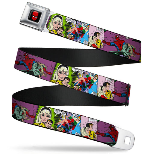 MARVEL UNIVERSE Spider-Man Full Color Seatbelt Belt - Gwen Stacy & Spider-Man Comic Scenes Stacked Webbing Seatbelt Belts Marvel Comics   