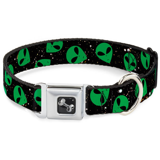 Dog Bone Seatbelt Buckle Collar - Aliens Head Scattered Galaxy2/Green/Black Seatbelt Buckle Collars Buckle-Down   