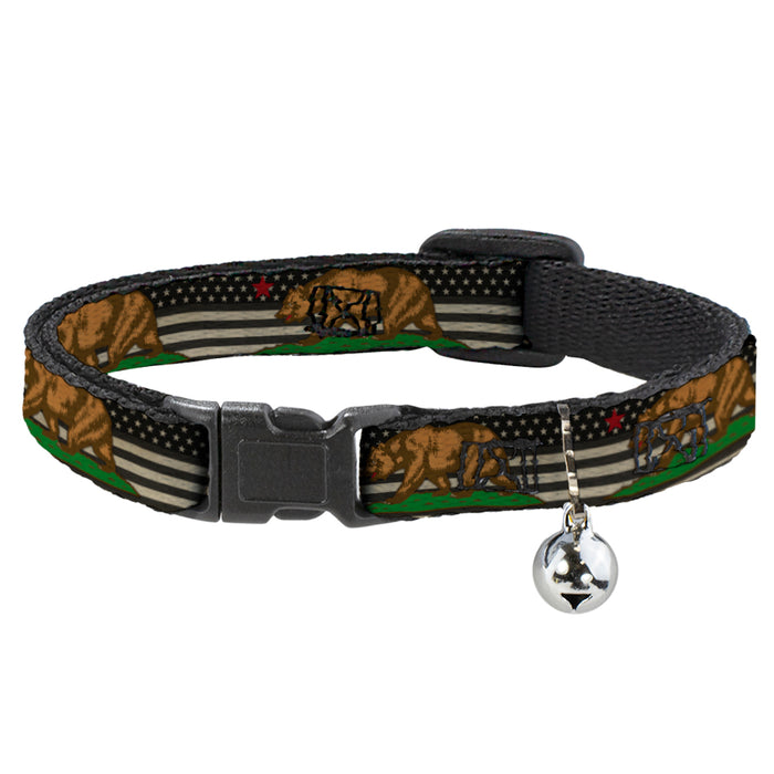 Cat Collar Breakaway - Cali Bear Star US Flag Stretch Black White Red Breakaway Cat Collars Buckle-Down   