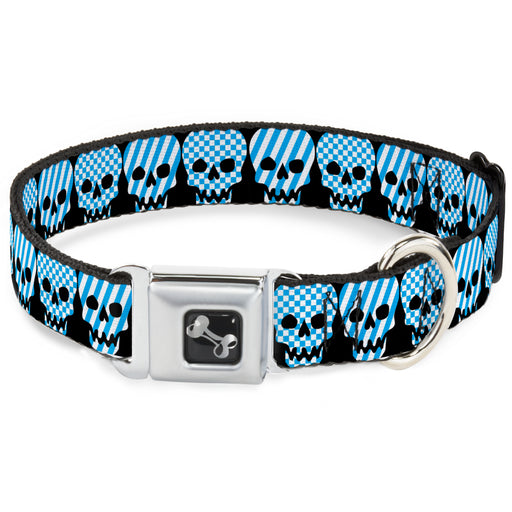 Dog Bone Seatbelt Buckle Collar - Checker & Stripe Skulls Black/White/Baby Blue Seatbelt Buckle Collars Buckle-Down   