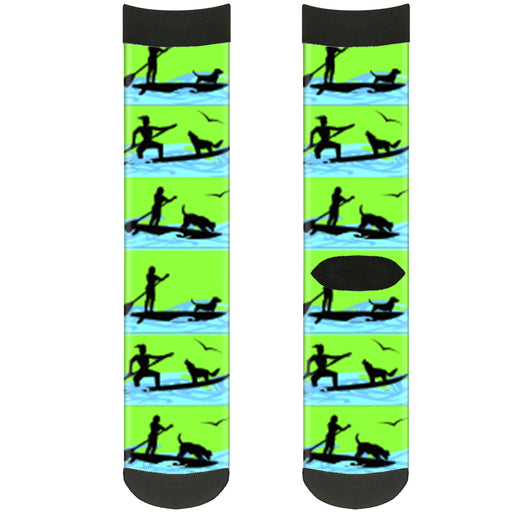 Sock Pair - Polyester - SUP w Dog Neon Green Blues Black - CREW Socks Buckle-Down   