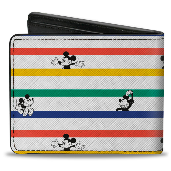 Bi-Fold Wallet - Mickey Mouse Poses Stripes White Multi Color Bi-Fold Wallets Disney   