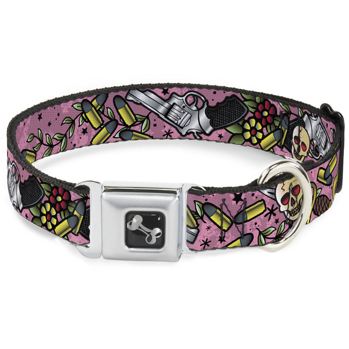 Dog Bone Seatbelt Buckle Collar - Born to Raise Hell CLOSE-UP Pink Seatbelt Buckle Collars Buckle-Down   