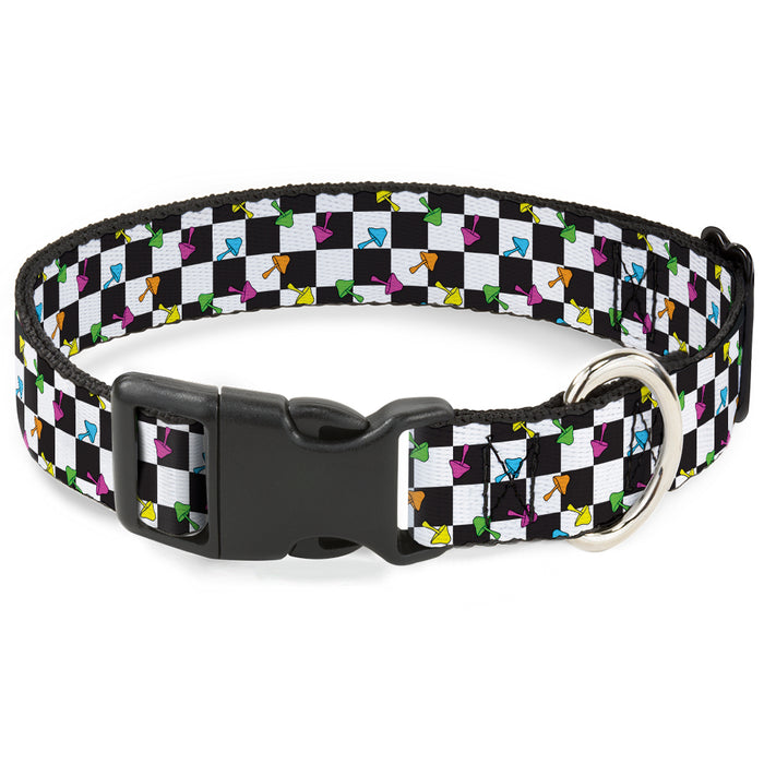 Plastic Clip Collar - Mushrooms Scattered Checker Black/White/Multi Neon Plastic Clip Collars Buckle-Down   