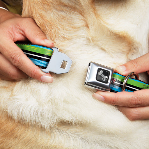 Dog Bone Seatbelt Buckle Collar - Scribble Stripes Blue/Green/White Seatbelt Buckle Collars Buckle-Down   