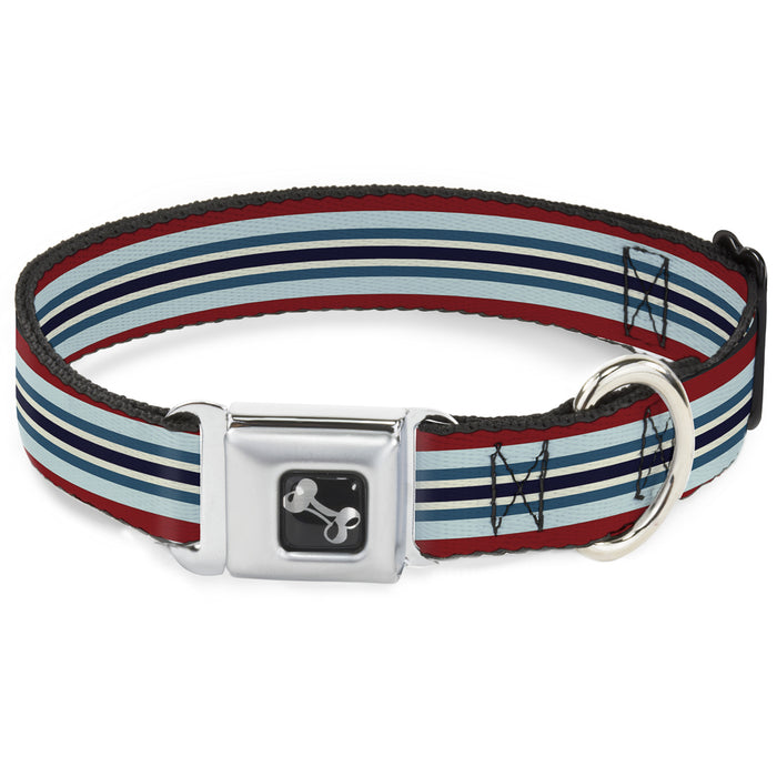 Dog Bone Seatbelt Buckle Collar - Stripes Red/Blues/White Seatbelt Buckle Collars Buckle-Down   
