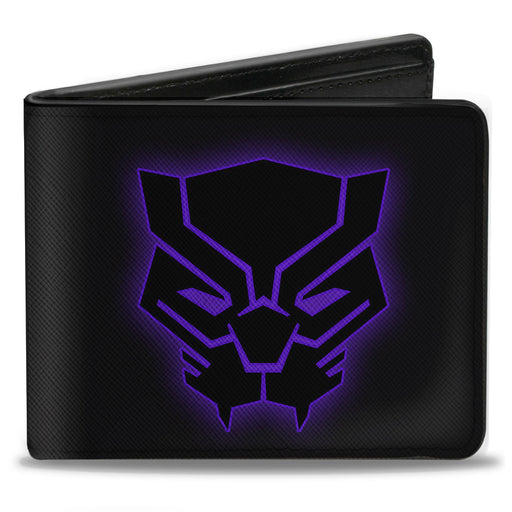 MARVEL AVENGERS Bi-Fold Wallet - Black Panther Icon Outline Black Electric Purple Bi-Fold Wallets Marvel Comics   