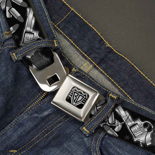 BD Wings Logo CLOSE-UP Full Color Black Silver Seatbelt Belt - Born to Raise Hell Black/White Webbing Seatbelt Belts Buckle-Down   