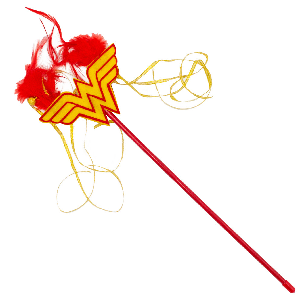 Cat Toy Wand - Wonder Woman Logo with Feather and Ribbons Cat Toys DC Comics   