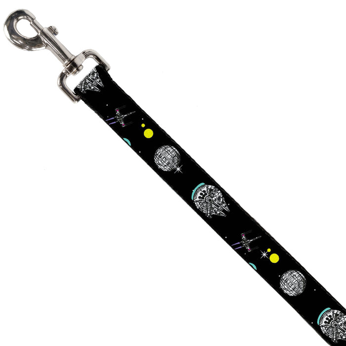 Dog Leash - Star Wars Death Star Millennium Falcon and X-Wing Fighter in Space Black Dog Leashes Star Wars   