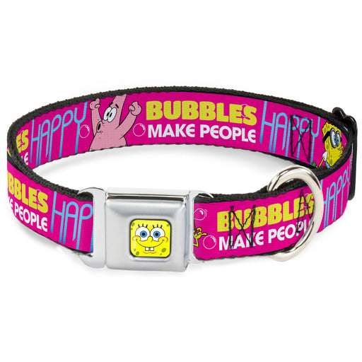 SpongeBob Face CLOSE-UP Full Color Seatbelt Buckle Collar - Patrick Starfish Pose BUBBLES MAKE PEOPLE HAPPY Pink/Yellow/White/Blue Seatbelt Buckle Collars Nickelodeon   