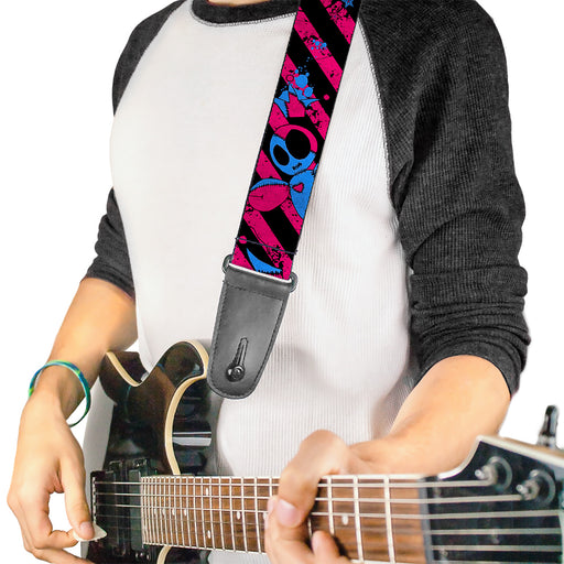 Guitar Strap - Voodoo Black Pink Blue Guitar Straps Buckle-Down   