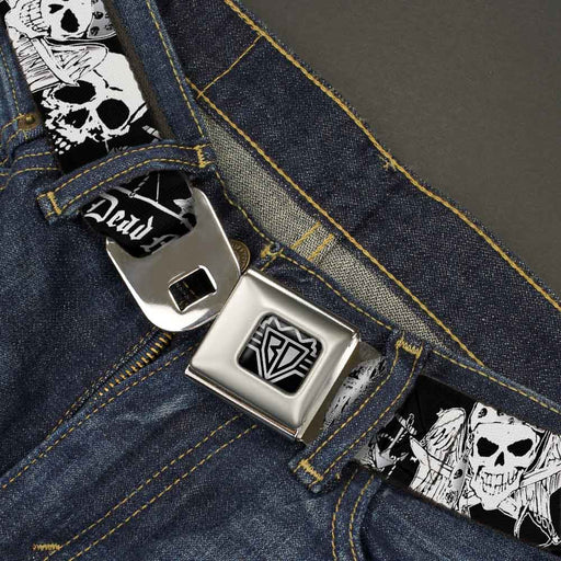 BD Wings Logo CLOSE-UP Full Color Black Silver Seatbelt Belt - Dead Men Tell No Tales Black/White Webbing Seatbelt Belts Buckle-Down   