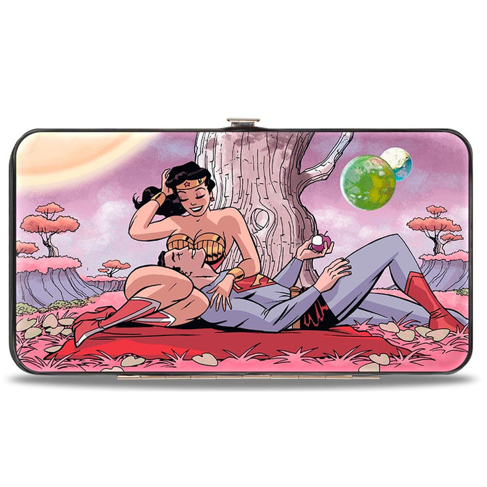 Hinged Wallet - Superman Wonder Woman Issue #14 Sitting Under Tree Variant Cover Pose + WONDER WOMAN Script Pink Hinged Wallets DC Comics   