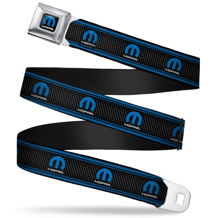 MOPAR Logo Full Color Black Blue White Seatbelt Belt - MOPAR Logo/Stripe/Grill Black/Grays/Blues Webbing Seatbelt Belts Mopar   