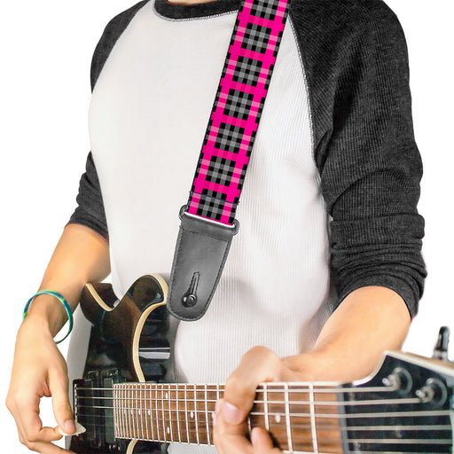 Guitar Strap - Plaid Black Gray Fuchsia Guitar Straps Buckle-Down   