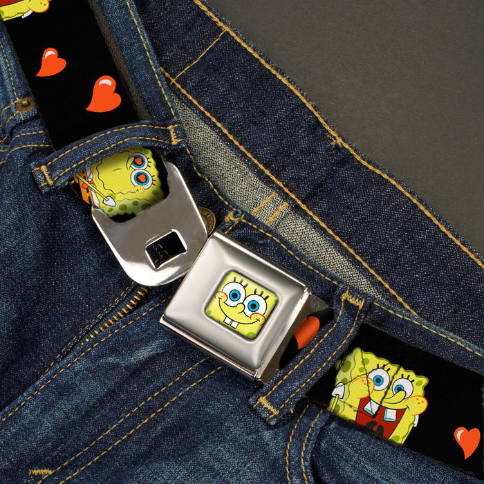 Sponge Bob Face CLOSE-UP Full Color Seatbelt Belt - SpongeBob Love Eyes/Hearts Black/Red Webbing Seatbelt Belts Nickelodeon   