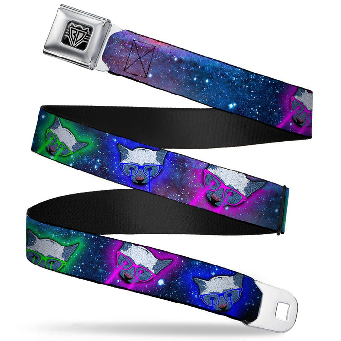 BD Wings Logo CLOSE-UP Full Color Black Silver Seatbelt Belt - Laser Eye Cats in Space Webbing Seatbelt Belts Buckle-Down   