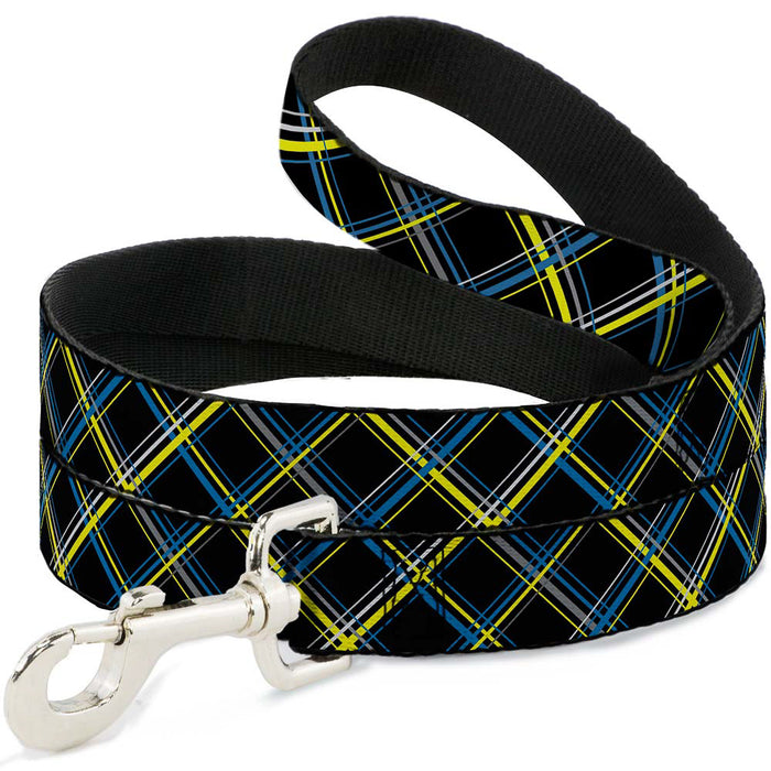Dog Leash - Plaid Black/Yellow/Turquoise/Gray Dog Leashes Buckle-Down   