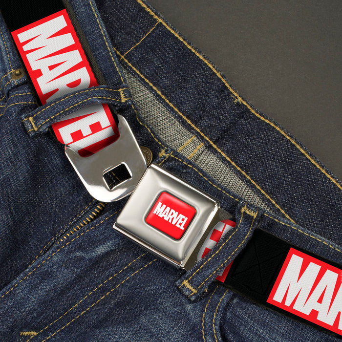 MARVEL Full Color Red/White Seatbelt Belt - MARVEL Brick Black/Red/White Webbing Seatbelt Belts Marvel Comics   